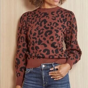 525 AMERICA Brown and Black Leopard Animal Print Puff Sleeve Sweater Sz. Medium